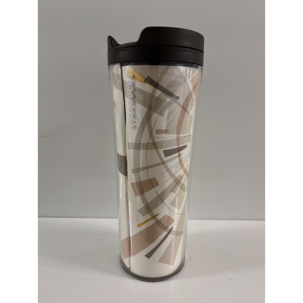 Starbucks Starburst Travel Tumbler Hot Cold Cup 16oz Acrylic Brown Gold